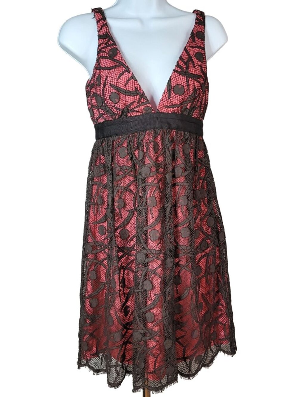 Milly Womens Cocktail Dress Pink Size 2 Sleeveless V Neck Zip Knee Brown Lace